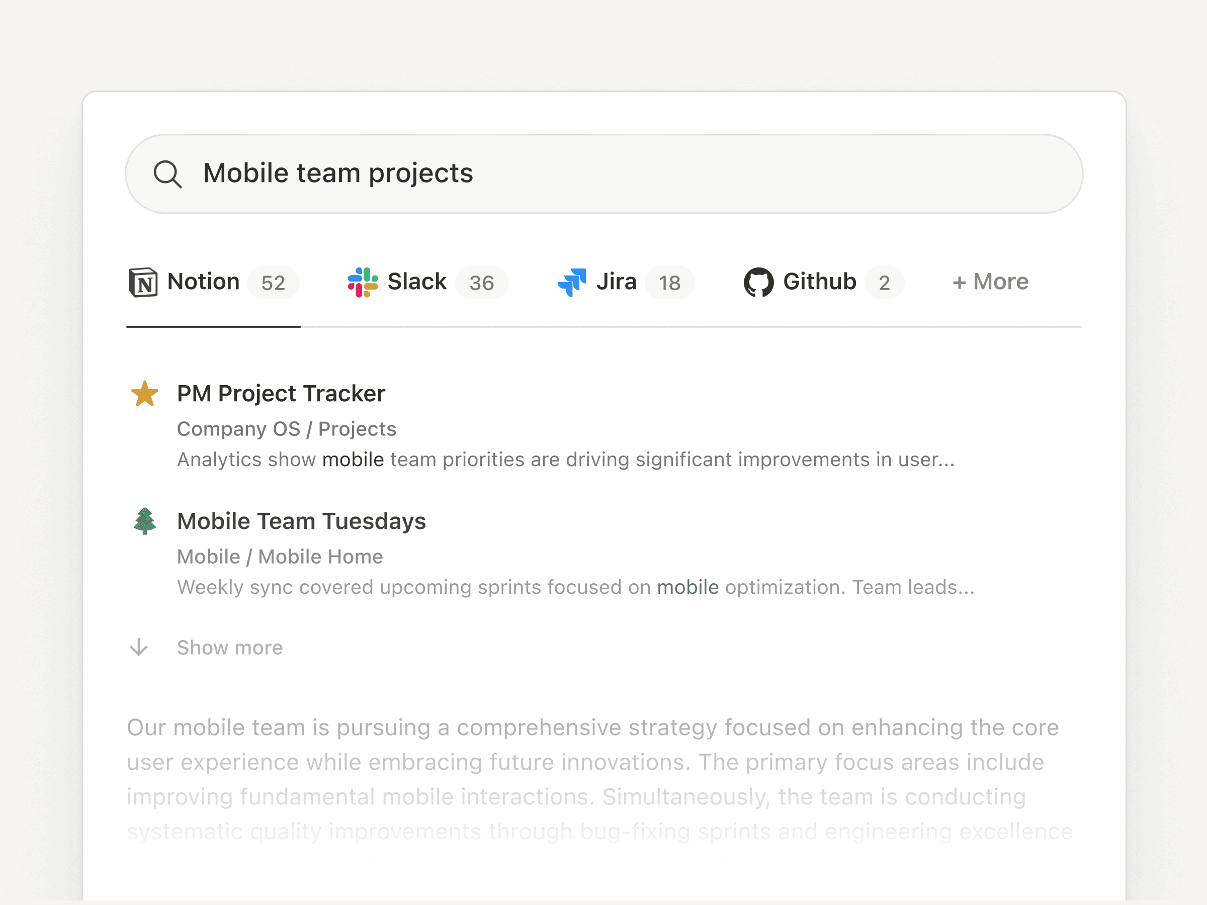 Notion's Enterprise Search: Answers in seconds and detailed reports delivered in minutes, right where your teams already work.