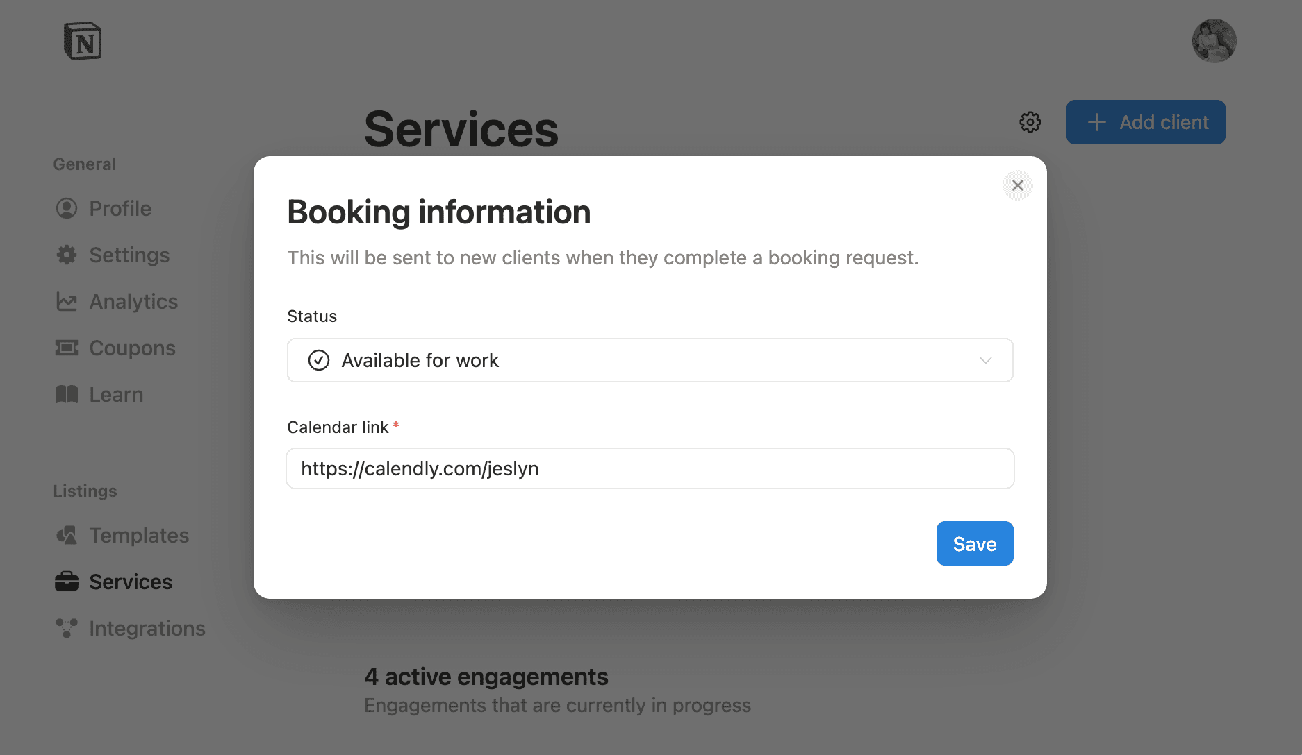 hc: booking link marketplace