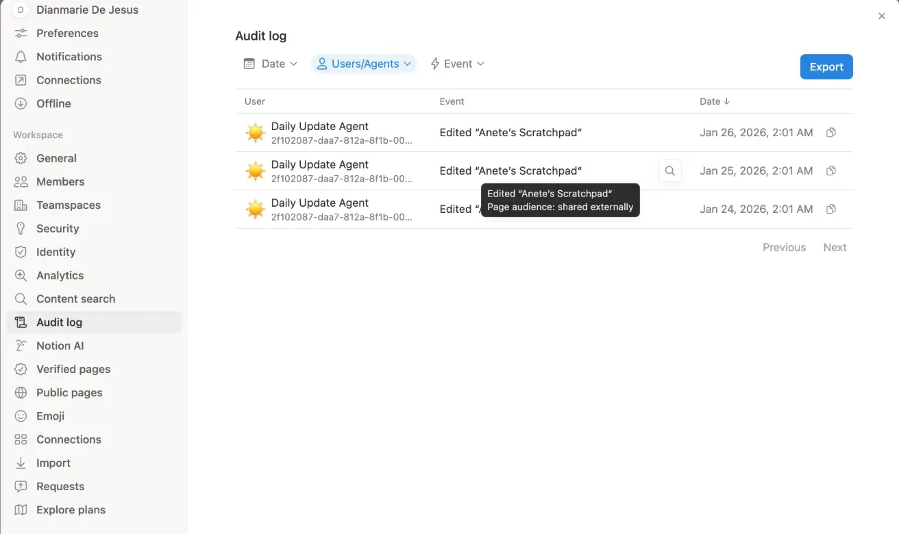 Audit log